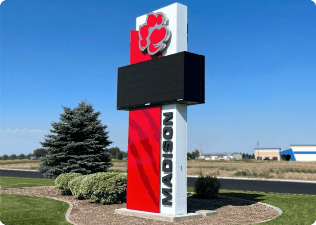 Monument signs at a business entrance showcasing brand visibility and helping companies stand out from the road. 